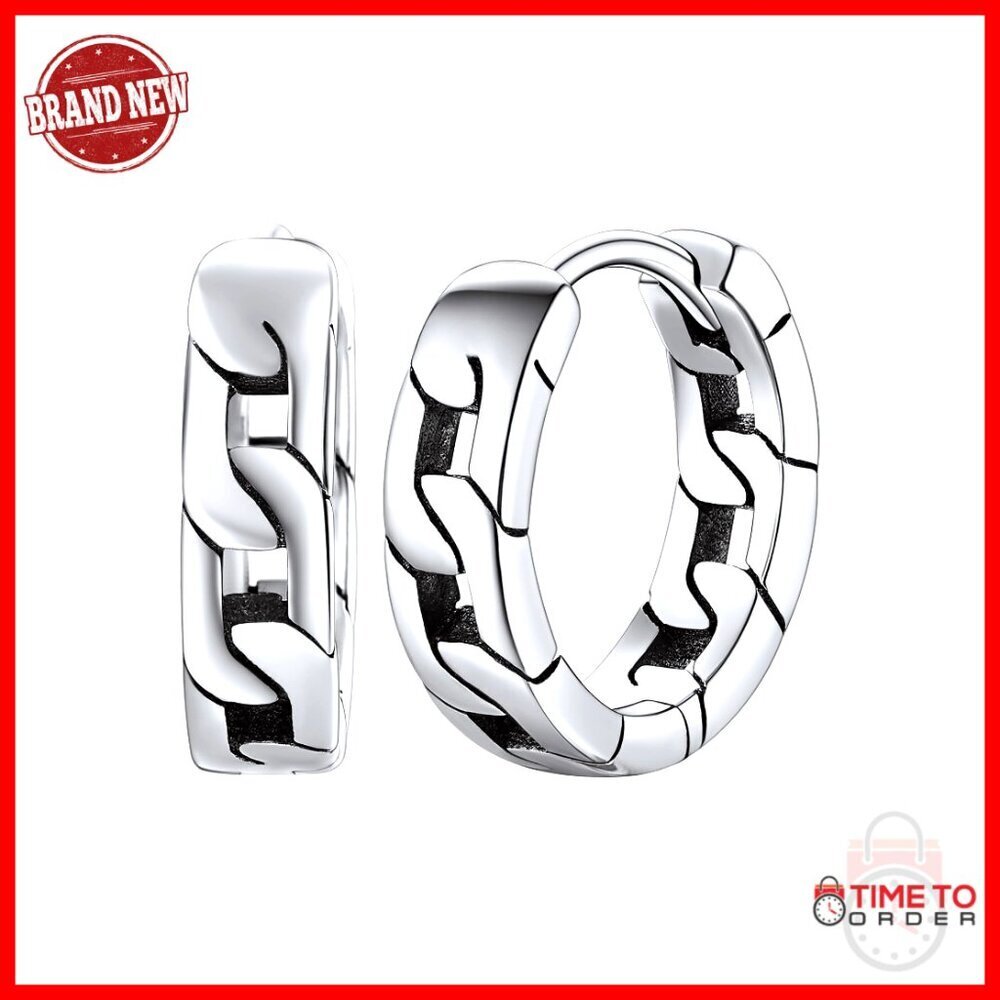 925 Sterling Silver Hoop Earrings for Men, Hypoallergenic, 10mm